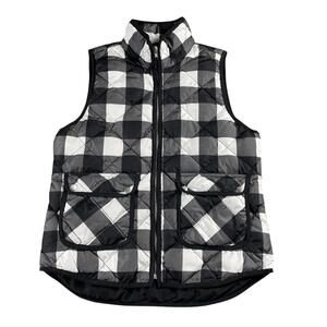 Woolrich Plaid Duck Down Quilted Puffer Vest Women's M Full Zip Black White Buff